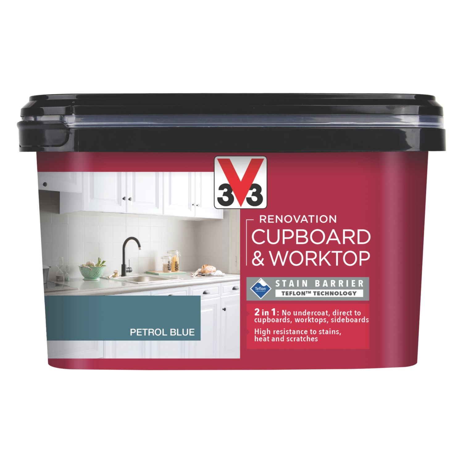 V33 2Ltr Petrol Blue Satin Kitchen Cupboard Paint (983FW)