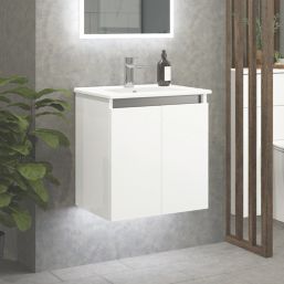 Newland  Double Door Wall-Mounted Vanity Unit with Basin Gloss White 500mm x 370mm x 540mm