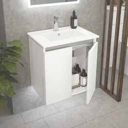 Newland  Double Door Wall-Mounted Vanity Unit with Basin Gloss White 500mm x 370mm x 540mm