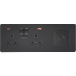 Knightsbridge A 13A 2-Gang DP Combination Plate + 4.0A 18W 2-Outlet Type A & C USB Charger Matt Black with Black Inserts