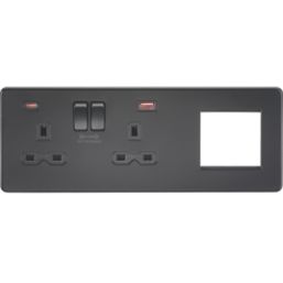 Knightsbridge A 13A 2-Gang DP Combination Plate + 4.0A 18W 2-Outlet Type A & C USB Charger Matt Black with Black Inserts
