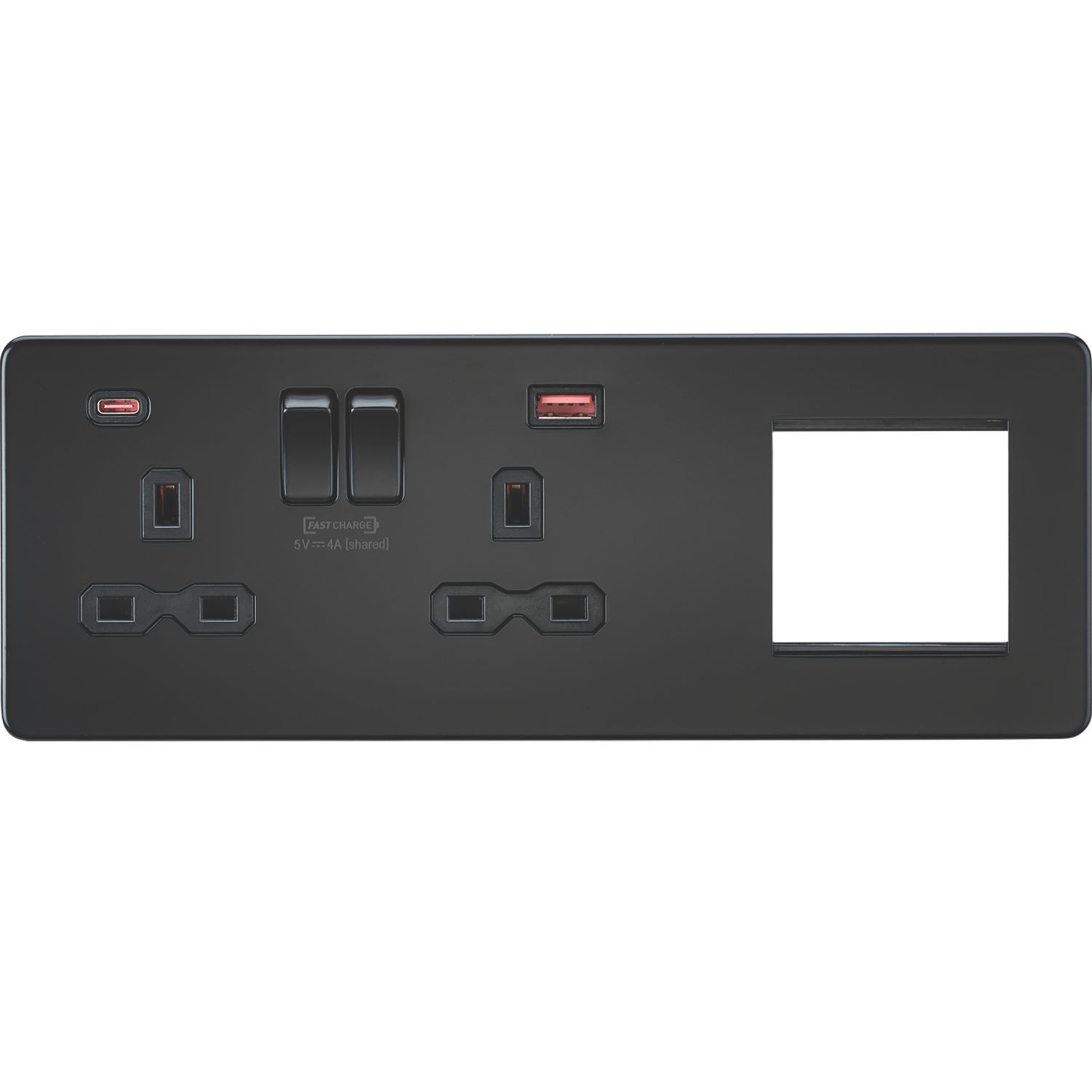 Knightsbridge A 13A 2-Gang DP Combination Plate + 4.0A 18W 2-Outlet Type A & C USB Charger Matt Black with Black Inserts (983VF)