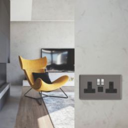 Varilight  13A 2-Gang SP Switched Socket + 3A 45W 2-Outlet Type C USB Charger Slate Grey with Black Inserts