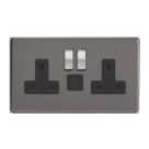 Varilight  13A 2-Gang SP Switched Socket + 3A 45W 2-Outlet Type C USB Charger Slate Grey with Black Inserts