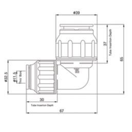 Flomasta  Plastic Push-Fit Reducing 90° Elbow 22mm x 15mm