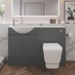 Alaska Bathroom Fitted Furniture Pack LH Vanity with Basin Dark Grey Matt 1244mm x 355mm x 997mm