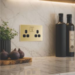 LAP  13A 2-Gang DP Switched Switched Socket Satin Brass  with Black Inserts