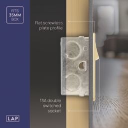 LAP  13A 2-Gang DP Switched Switched Socket Satin Brass  with Black Inserts