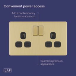 LAP  13A 2-Gang DP Switched Switched Socket Satin Brass  with Black Inserts