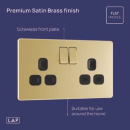 LAP  13A 2-Gang DP Switched Switched Socket Satin Brass  with Black Inserts