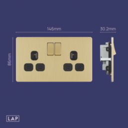 LAP  13A 2-Gang DP Switched Switched Socket Satin Brass  with Black Inserts