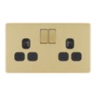 LAP  13A 2-Gang DP Switched Switched Socket Satin Brass  with Black Inserts
