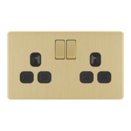 LAP  13A 2-Gang DP Switched Switched Socket Satin Brass  with Black Inserts