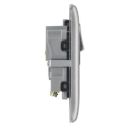British General Nexus Metal 13A 1-Gang SP Switched Power Socket Brushed Steel  with Black Inserts