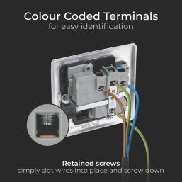 British General Nexus Metal 13A 1-Gang SP Switched Power Socket Brushed Steel  with Black Inserts