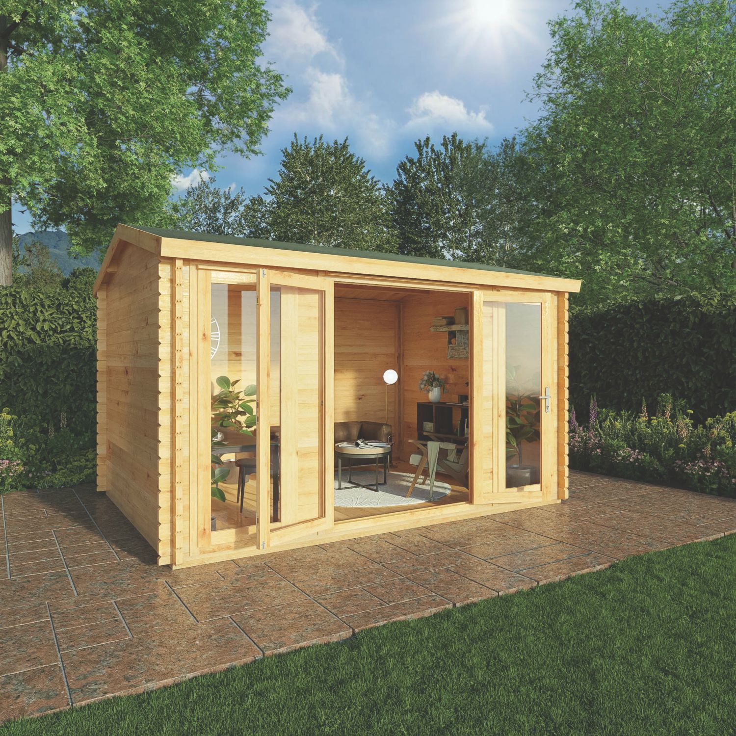 Mercia Home Office Director 12' 6" x 9' (Nominal) Apex Timber Log Cabin (984YL)