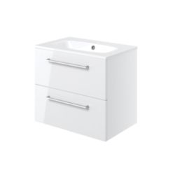 Ohio 2-Drawer Bathroom Vanity Unit with Ceramic Basin Gloss White 610mm x 460mm x 518mm