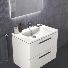 Ideal Standard i.life B Wall Hung Vanity Unit with Black Handles & Basin Matt White 800mm x 505mm x 630mm