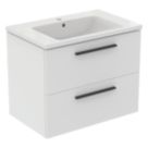 Ideal Standard i.life B Wall Hung Vanity Unit with Black Handles & Basin Matt White 800mm x 505mm x 630mm