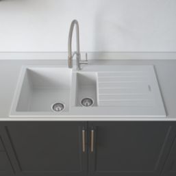Carysil TD150-WH 1.5 Bowl Granite Composite Kitchen Sink White Reversible 1000mm x 500mm