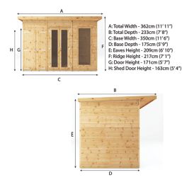 Mercia Maine 11' 6" x 6' (Nominal) Pent Tongue & Groove Timber Summerhouse & Shed