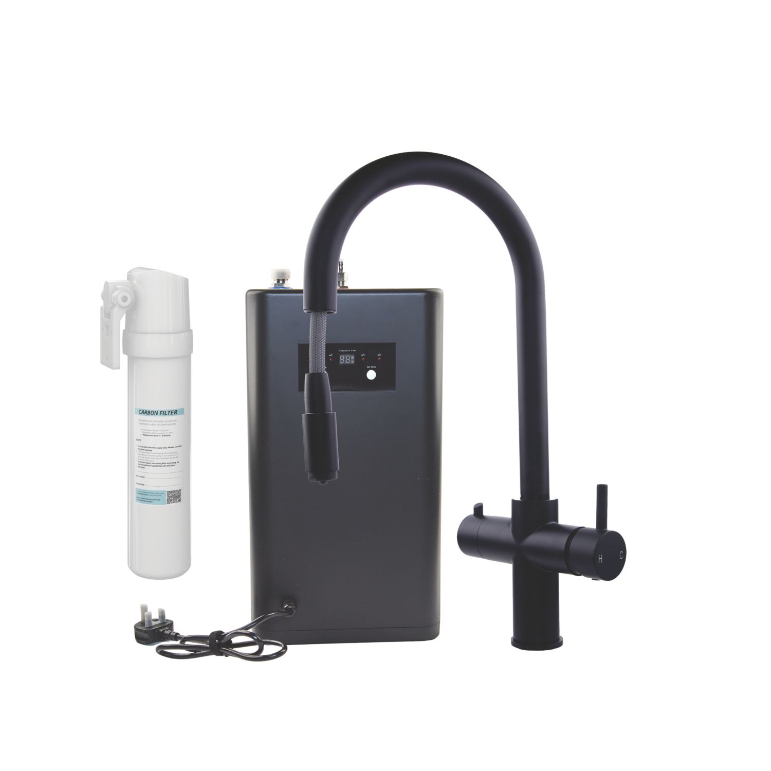 ETAL Cygne Pull-Out Style 3-in-1 Instant Boiling Water Kitchen Tap Matt Black (986AX)