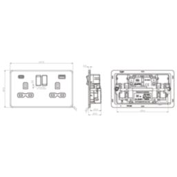Knightsbridge  13A 2-Gang SP Switched Socket + 4.0A 20W 2-Outlet Type A & C USB Charger Antique Brass with Black Inserts