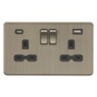 Knightsbridge  13A 2-Gang SP Switched Socket + 4.0A 20W 2-Outlet Type A & C USB Charger Antique Brass with Black Inserts