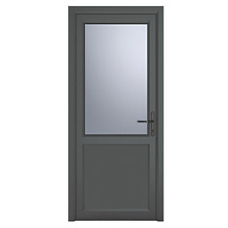 Crystal  1-Panel 1-Obscure Light Left-Hand Opening Anthracite Grey uPVC Back Door 2090mm x 890mm