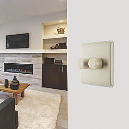 British General Nexus Metal 2-Gang 2-Way LED Dimmer Switch  Pearl Nickel with Colour-Matched Inserts