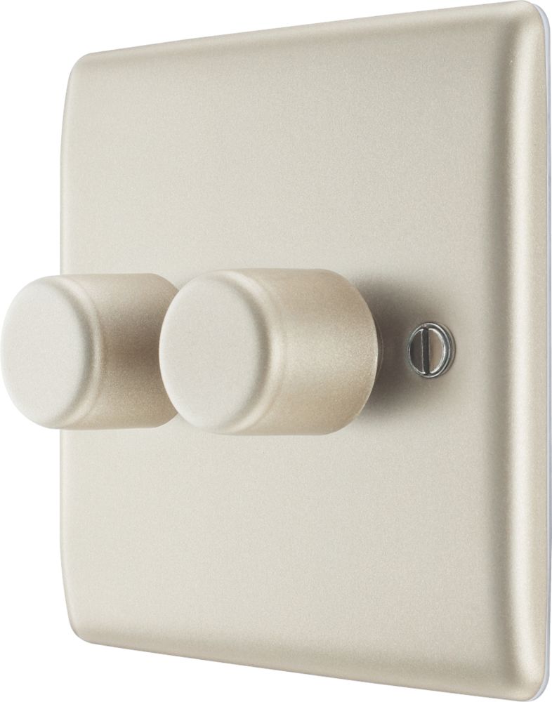 British General Nexus Metal 2-Gang 2-Way LED Dimmer Switch  Pearl Nickel with Colour-Matched Inserts