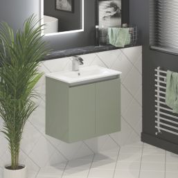 Newland  Double Door Wall-Mounted Vanity Unit with Basin Matt Sage Green 600mm x 370mm x 540mm