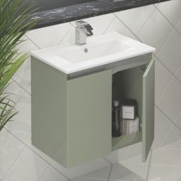 Newland  Double Door Wall-Mounted Vanity Unit with Basin Matt Sage Green 600mm x 370mm x 540mm