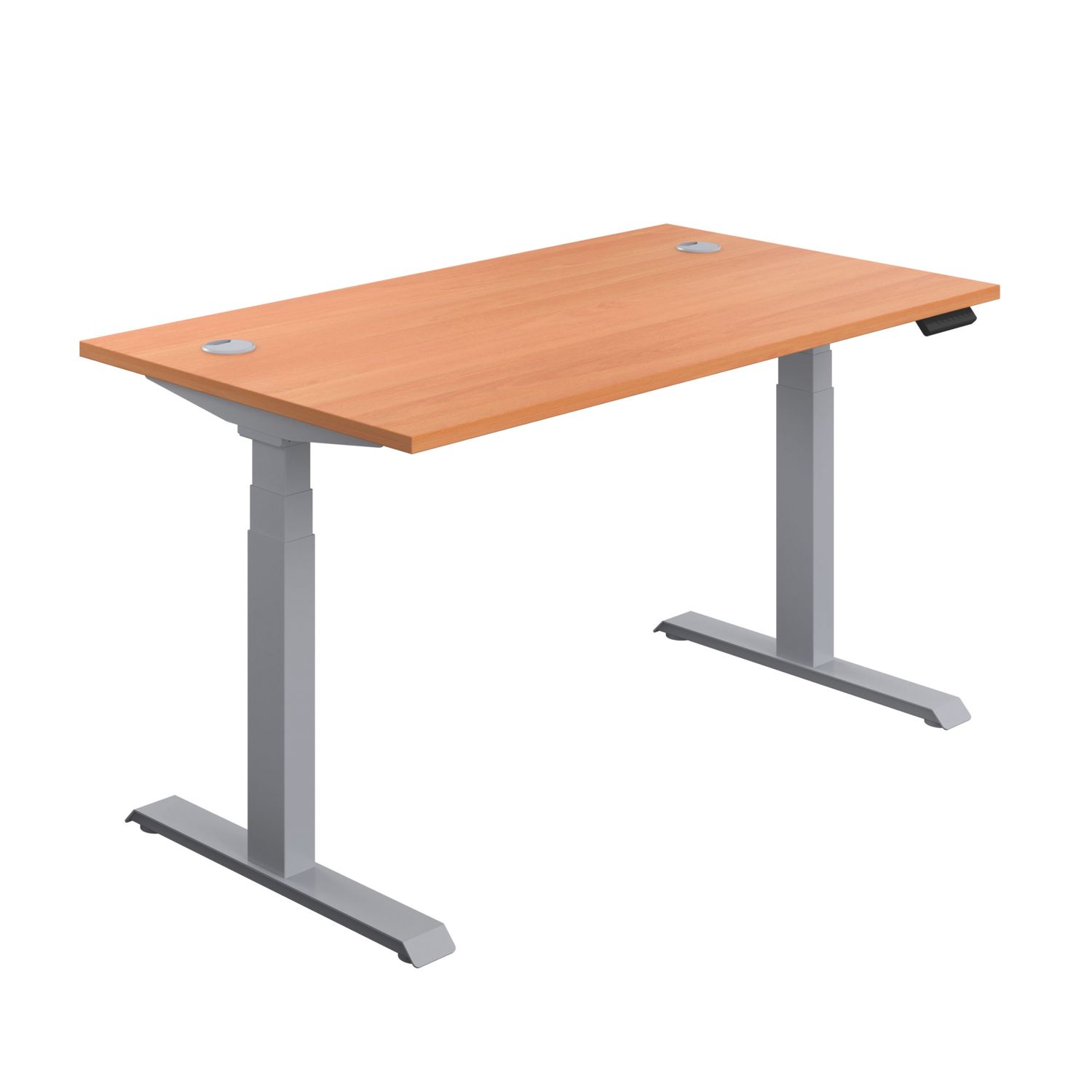 TC Group Economy Back To Back Powered Rectangular Sit Stand Desk Beech/Silver 1600mm x 0.62-1.28m (986TT)