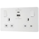 British General Evolve 13A 2-Gang SP Switched Socket + 3A 45W 2-Outlet Type A & C USB Charger Pearlescent White with White Inserts