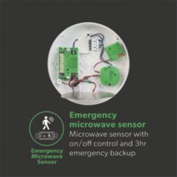 4lite KUDO Indoor & Outdoor Maintained Emergency Round LED Emergency Wall/Ceiling Light Bulkhead with Microwave Sensor Chrome  18W 1700lm