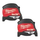 Milwaukee Premium Magnetic 8m Tape Measure Set 2 Pack