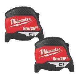 Milwaukee Premium Magnetic 8m Tape Measure Set 2 Pack