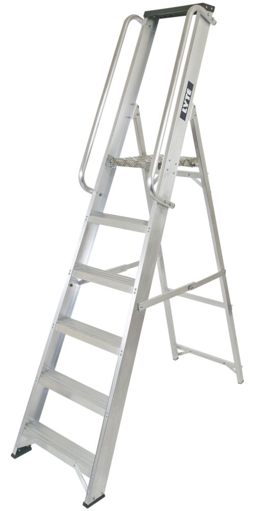 Lyte Aluminium 2.10m 7 Step Platform Step Ladder With Handrail Screwfix