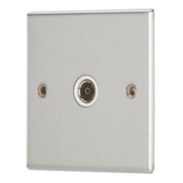 Contactum iConic 1-Gang Isolated Female Coaxial TV Socket Brushed Steel with White Inserts