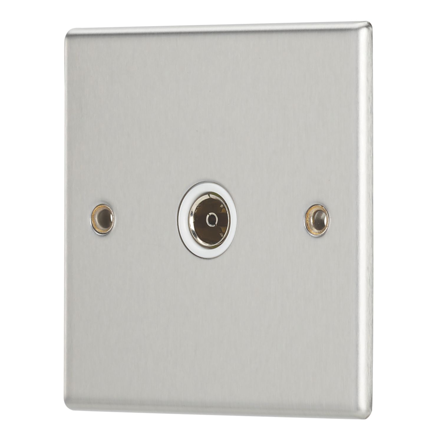 Contactum iConic 1-Gang Isolated Female Coaxial TV Socket Brushed Steel with White Inserts (987RR)