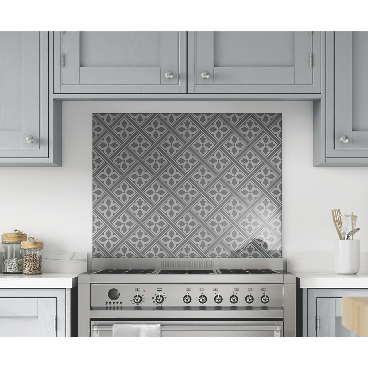 Laura Ashley Mr Jones Charcoal Self-Adhesive Glass Kitchen Splashback 900mm x 750mm x 6mm (987RX)