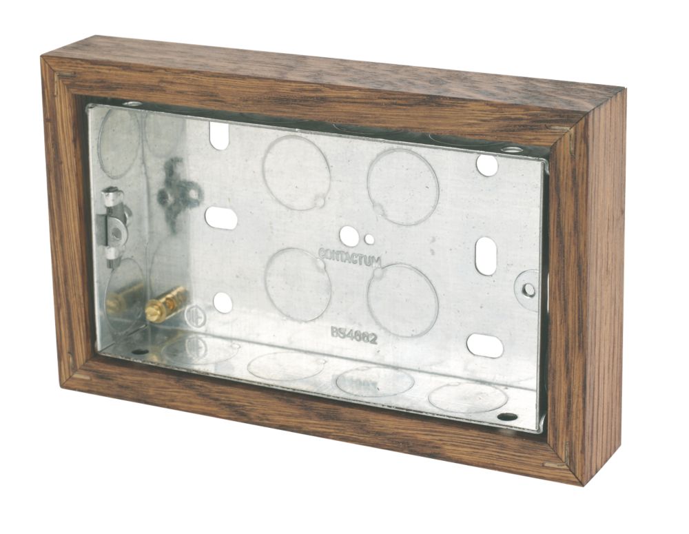 Varilight  2-Gang Surface Pattress Medium Oak Double Wall Box 25mm