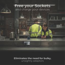 British General Metal Clad 13A 2-Gang SP Switched Metal Clad Socket + 3A 22W 2-Outlet Type A & C USB Charger with White Inserts