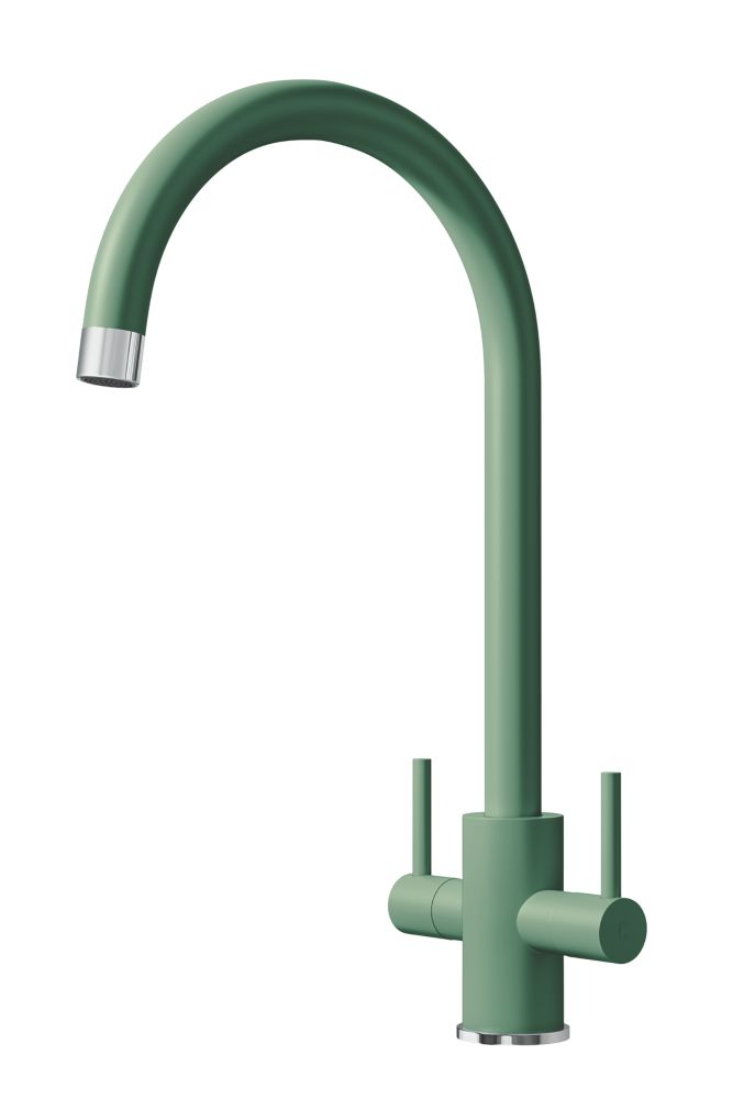 ETAL Sorrento Twin Lever Kitchen Mixer Tap Sage Green Screwfix