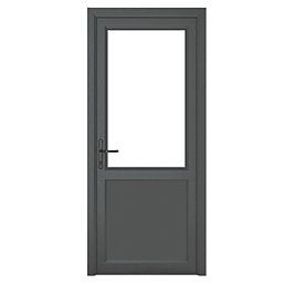 Crystal  1-Panel 1-Clear Light Right-Hand Opening Anthracite Grey uPVC Back Door 2090mm x 920mm