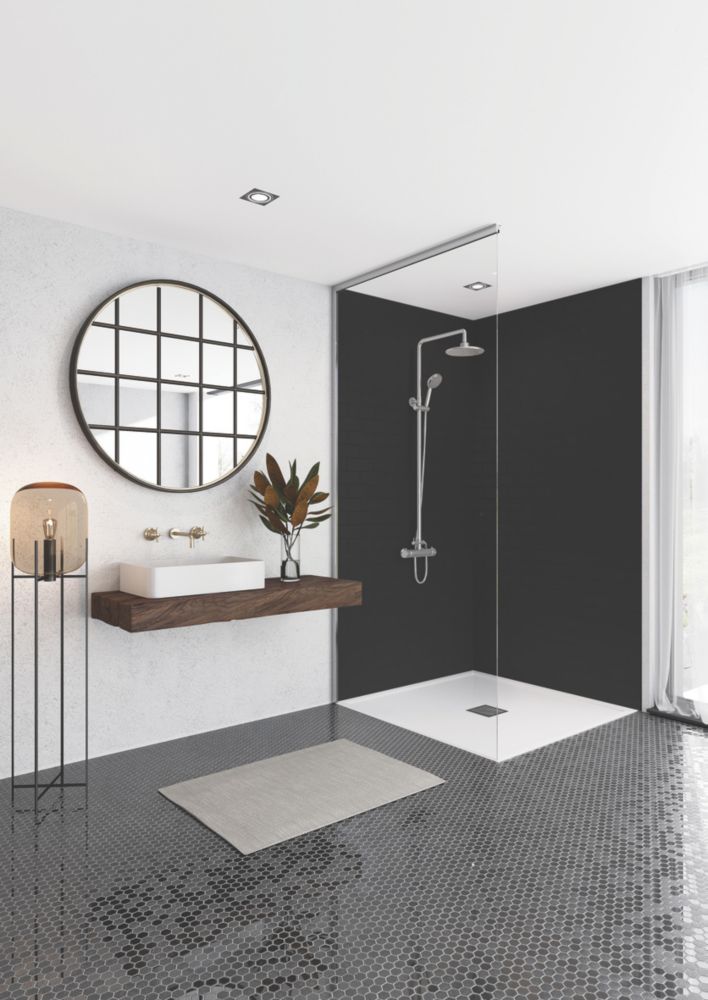 Splashwall Vertical Tile Bathroom Wall Panel Gloss Black 1220mm x 2440mm x 3mm
