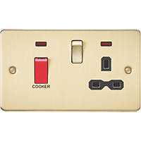 Knightsbridge FPR8333NBB 45 & 13A 2-Gang DP Cooker Switch & 13A DP Switched Socket Brushed Brass with LED with Black Inserts