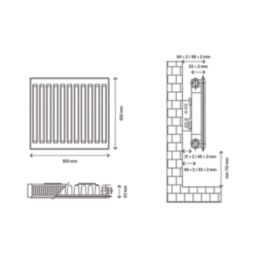 Flomasta 500mm x 900mm 2496BTU White Type 11 Convector Radiator