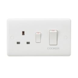 Knightsbridge Curved Edge 45A 2-Gang DP Cooker Switch & 13A DP Switched Socket White